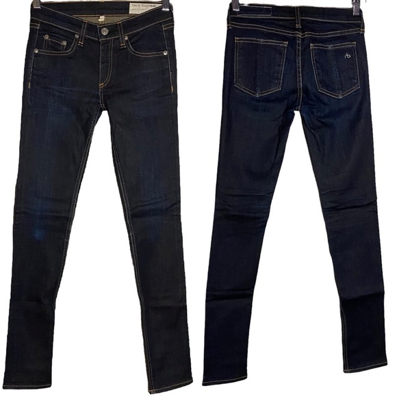 Rag & Bone Mid Rise Skinny Jean Harrow Dark Blue Wash 24 - Picture 1 of 16